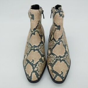 Steven Womens Boots 7.5 Biege Ringer Leather Snake Print Ankle Block Heel Zip